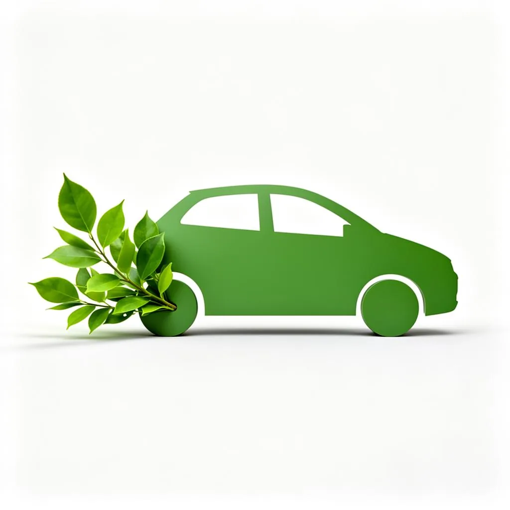 Illustration d éco-conduite : silhouette de voiture verte avec feuilles symbolisant des émissions réduites